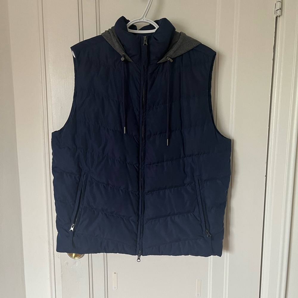 Black Brown 1826 Dark Blue Quilted Vest with Gray Hood